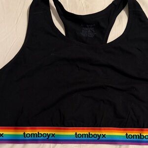 TomboyX 3XL Black racerback soft Bra W Logo Branding rainbow band NWOT